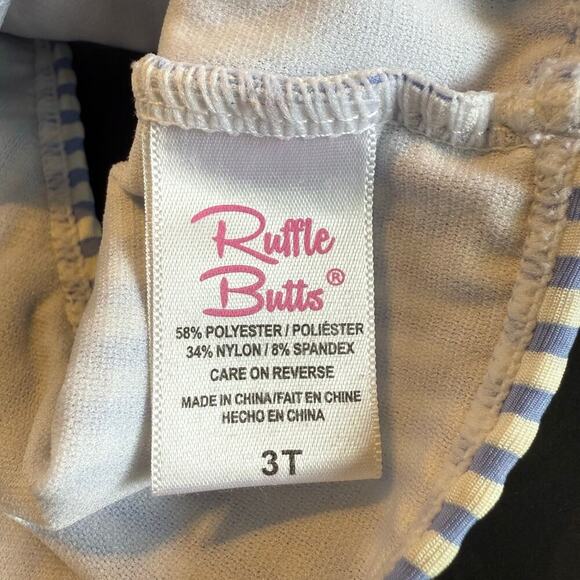 Ruffle Butts Girls 3T Floral Rash Guard Swimsuit Set with Striped Ruffle Bottoms - Picture 7 of 10